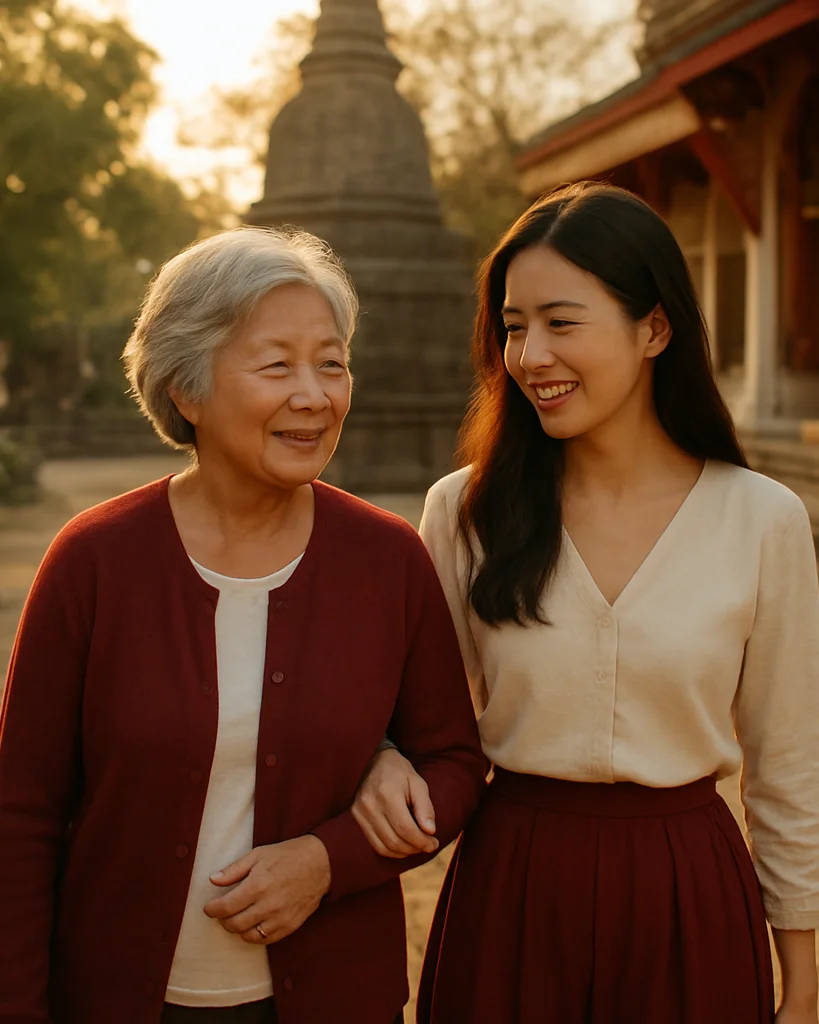 Intimate candid photograph of an older woman and her adult daught